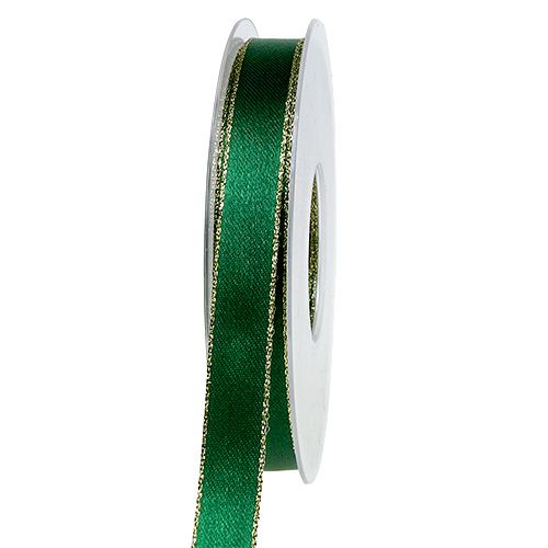 Floristik24 Cadeaulint zijde groen met gouden rand 15mm 25m
