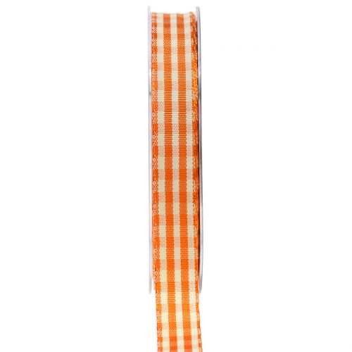 Floristik24 Geschenklint geruit oranje 15mm 20m