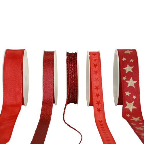 Floristik24 Cadeaulint striklinten rood gesorteerd 2,5×300cm 5st