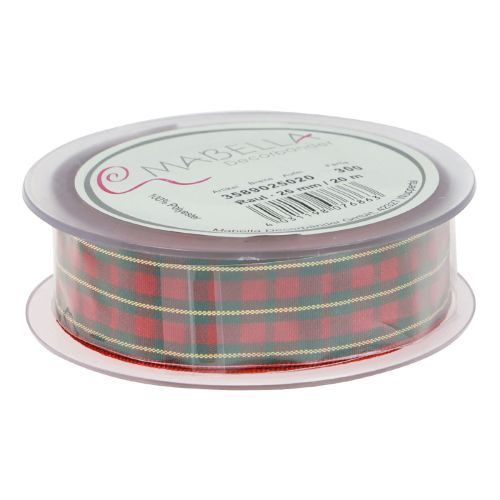 Artikel Cadeaulint geruit stoffen lint rood groen Schots 25mm 20m