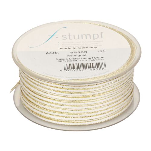 Floristik24 Cadeaulint zijden lint wit goud gestrand lint 3mm 100m