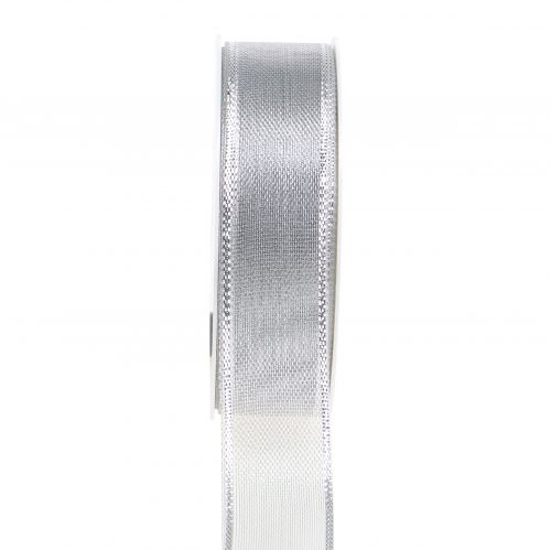 Cadeau lint zilveren strepen 25mm 25m