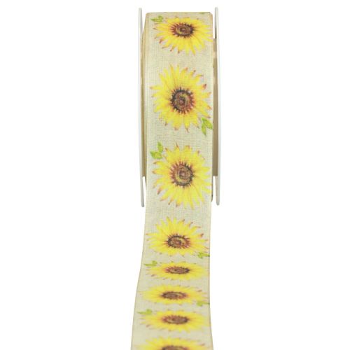 Cadeaulint zonnebloemen geel lint 40mm 15m