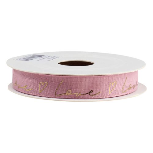 Artikel Cadeaulint met hartjes sierlint roze goud 15mm 15m