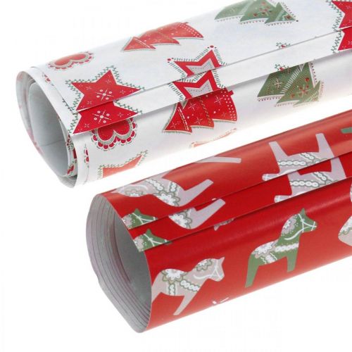Inpakpapier kerstrood, wit 4 vellen in een set 50×70cm