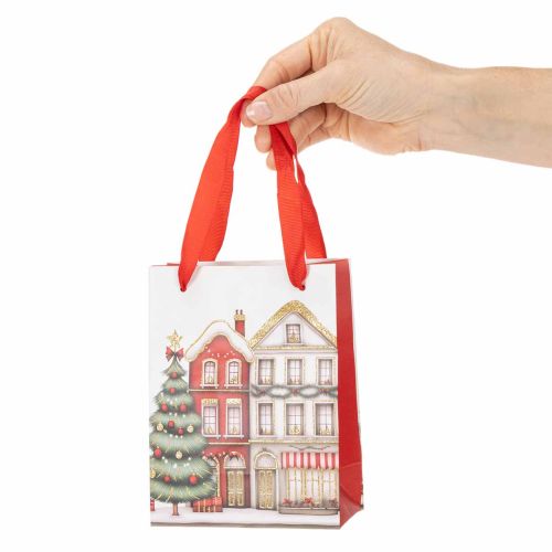 Kerstcadeautas met huisjes en kerstboom, 16 cm, 2 stuks | Floristik24.nl
