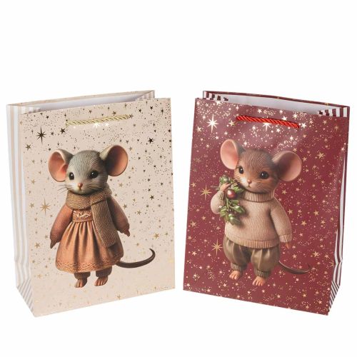 Cadeautasje met muismotief en sterren voor Kerstmis, 24 cm, 2 stuks