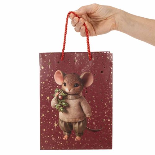 Cadeautasje met muismotief en sterren voor Kerstmis, 24 cm, 2 stuks | Floristik24.nl
