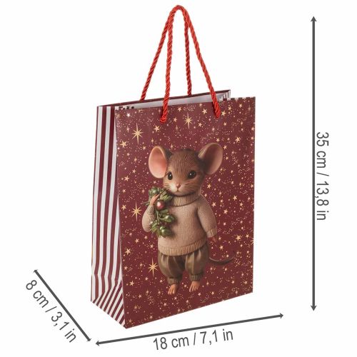 Cadeautasje met muismotief en sterren voor Kerstmis, 24 cm, 2 stuks | Floristik24.nl