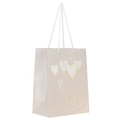 Artikel Cadeautas &quot;just married&quot; cadeautas met handvatten beige 18×10×23cm 2 stuks