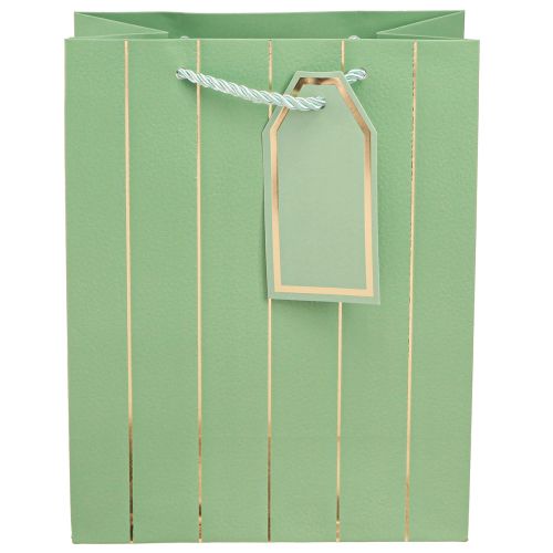 Artikel Cadeauzakje lichtgroen gouden strepen 18×10×23cm 1 st