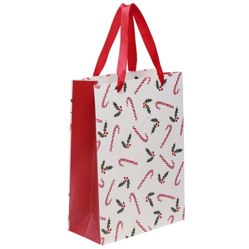 Kerstcadeauzakje met handvatten rood wit 24×18×8cm 4st