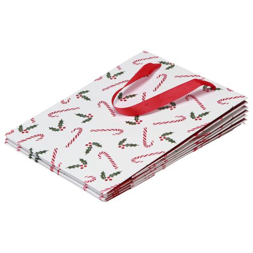 Artikel Kerstcadeauzakje met handvatten rood wit 24×18×8cm 4st