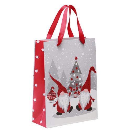 Cadeauzakje met handvatten kabouter rood grijs wit 24×18×8cm 4st