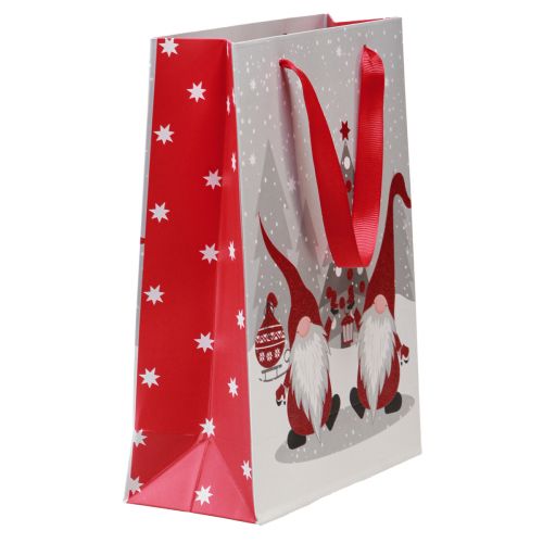 Artikel Cadeauzakje met handvatten kabouter rood grijs wit 24×18×8cm 4st