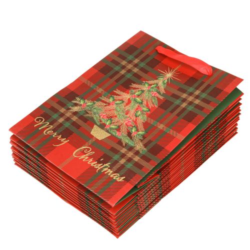 Artikel Cadeauzakjes kerstboom rood groen 18x24cm 10st