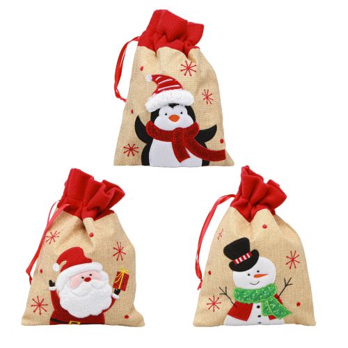 Floristik24 Cadeauzakjes Kerstmis Kerstman jute-look 20×23cm 3st