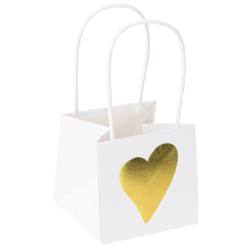 Artikel Cadeauzakjes met handvatten witgoud papier 8,5×8,5×8cm 12 st