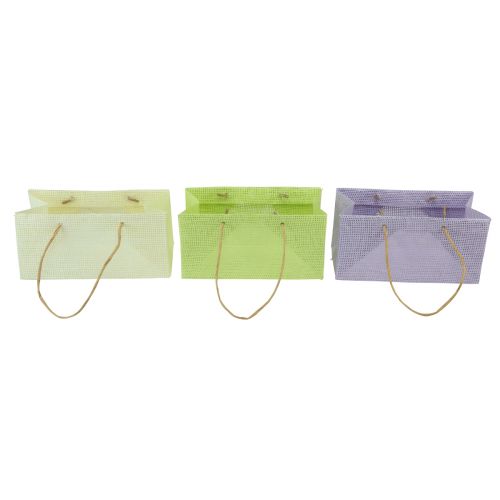 Cadeauzakjes geweven met hengsels groen, geel, paars 20×10×10cm 6st