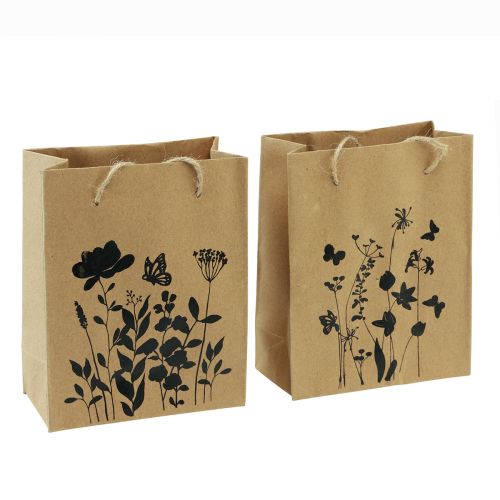 Artikel Cadeauzakjes met hengsels papier naturel zwart 12×15cm 6 st