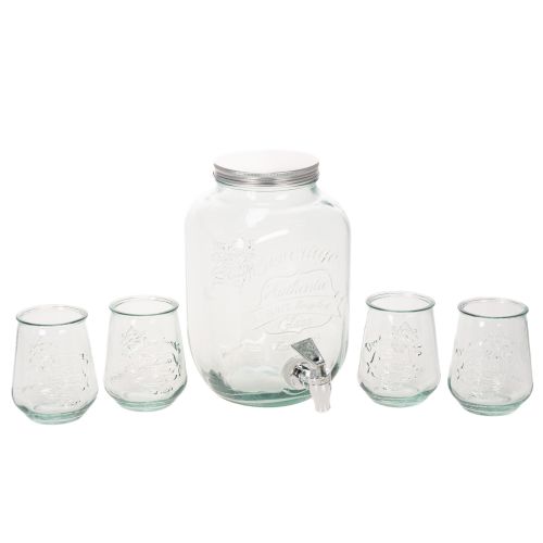 Glazen Drankdispenser met Kraan en 4 Glazen - 25,5 cm Hoog