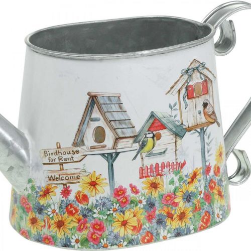 Floristik24 Decoratieve Gieter Metalen Planter Zomer Decor Planter Met Vogelhuisjes H15cm L28cm