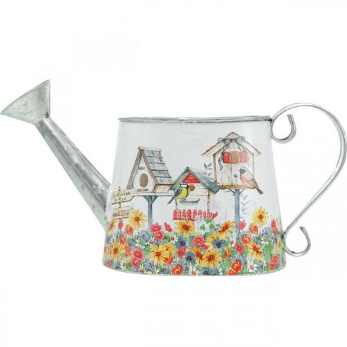 Floristik24 Decoratieve Gieter Metalen Planter Zomer Decor Planter Met Vogelhuisjes H15cm L28cm