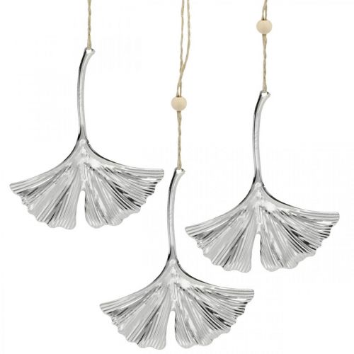 Floristik24 Decoratieve hanger ginkgo blad, metalen decoratie, advent, herfstdecoratie zilver L12cm 12st