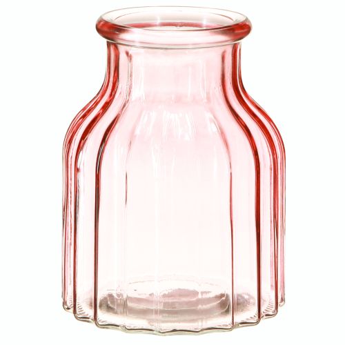 Glazen bloemenvaas retro roze getint Ø11cm H14.5cm 2 stuks