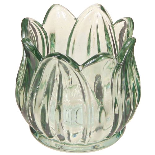Glazen kaarsenhouder theelichthouder tulpgroen Ø7cm H7cm 2st