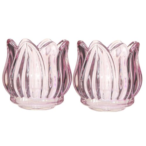 Artikel Glazen theelichthouder theelicht glas tulp paars Ø7cm H7cm 2st