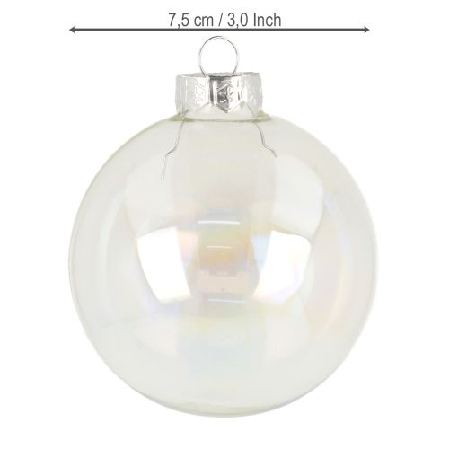 Artikel Glazen kerstballen, iriserend helder, 7,5 cm, 12 stuks