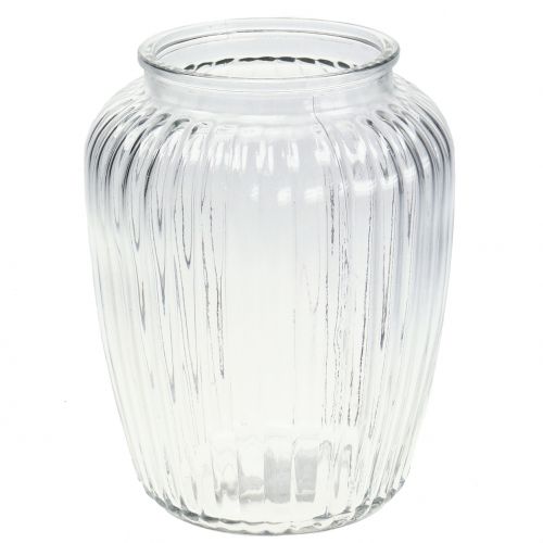 Floristik24 Vaas van geribbeld glas Ø15cm H19,5cm