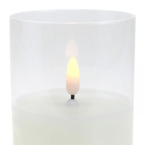 Floristik24 LED-kaars in glas met vlameffect, binnenkaars warmwit, LED met timer, werkt op batterijen Ø7,5 H12,5cm