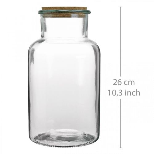 Floristik24 Glas met kurken deksel Decoratief glas met heldere kurk Ø14cm H26cm