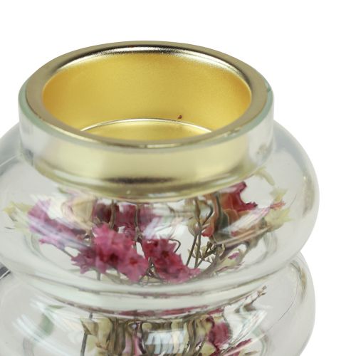 Floristik24 Glazen decoratieve theelichthouder met droge decoratie voor LED H8,5cm 4 stuks
