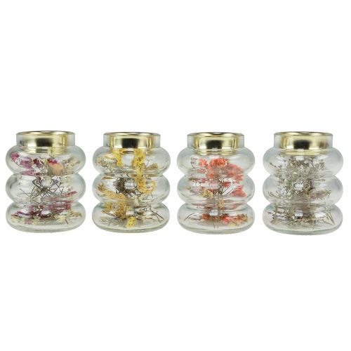 Floristik24 Glazen decoratieve theelichthouder met droge decoratie voor LED H8,5cm 4 stuks