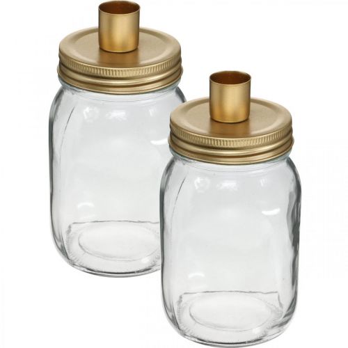 Floristik24 Decoratief glas met kaarshouder gouden metalen deksel Ø8.5cm H16cm 2st