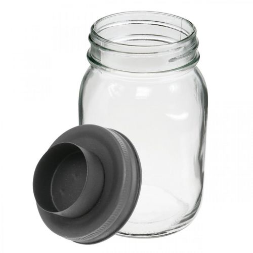 Floristik24 Decoratief glas met theelichthouder zwart metalen deksel Ø8.5cm H15cm 2st
