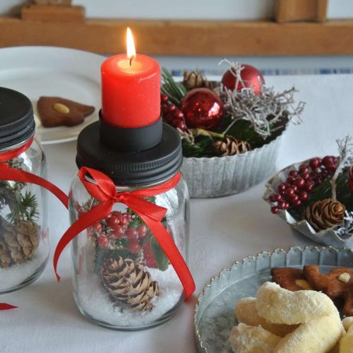 Floristik24 Decoratief glas met theelichthouder zwart metalen deksel Ø8.5cm H15cm 2st
