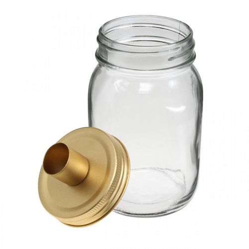 Floristik24 Decoratief glas met kaarshouder gouden metalen deksel Ø8.5cm H16cm 2st