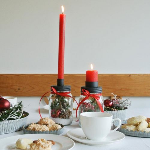 Floristik24 Decoratief glas met kandelaar zwart tafeldecoratie Ø8.5cm H16cm 2st