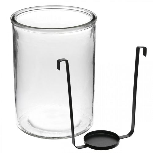 Artikel Lantaarn glas met waxinelichthouder zwart metaal Ø13.5×H20cm