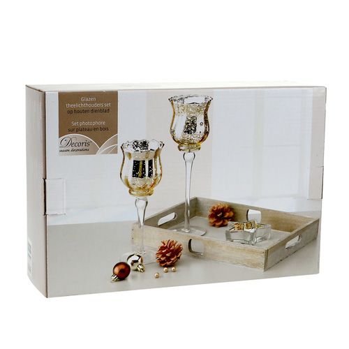 Floristik24 Decoratief dienblad met glazen kaarsen goud