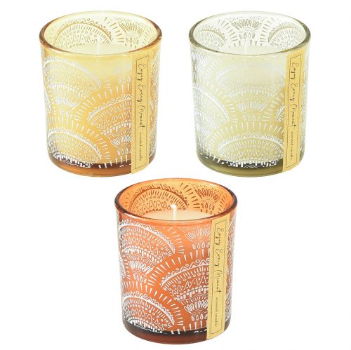Artikel Geurkaarsen in glas sandelhout houten deksel H8,5cm 3 st