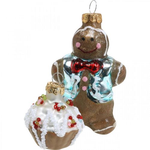 Floristik24 Glazen hangers gingerbread man &amp; cupcakes, kerstboomversiering mix, kerstbakkerij H4/8cm echt glas 6st