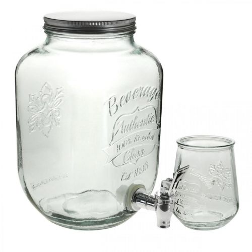 Drankdispenser glas met tapkraan set met 4 drinkglazen H25.5cm