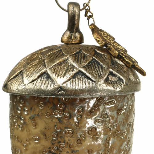 Floristik24 Kerstboomversiering eikel om op te hangen metaal glas goud 11cm 4st