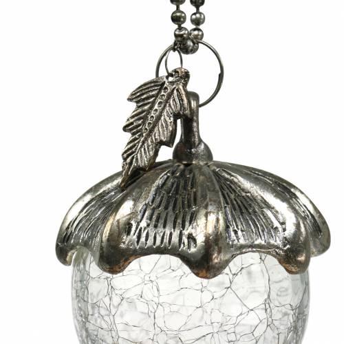 Floristik24 Kerstboomversiering eikel om op te hangen metaal glas zilver 7cm 4st