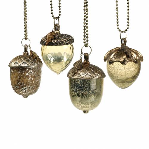 Floristik24 Kerstboomversiering eikel om op te hangen metaal glas goud 7cm 4st